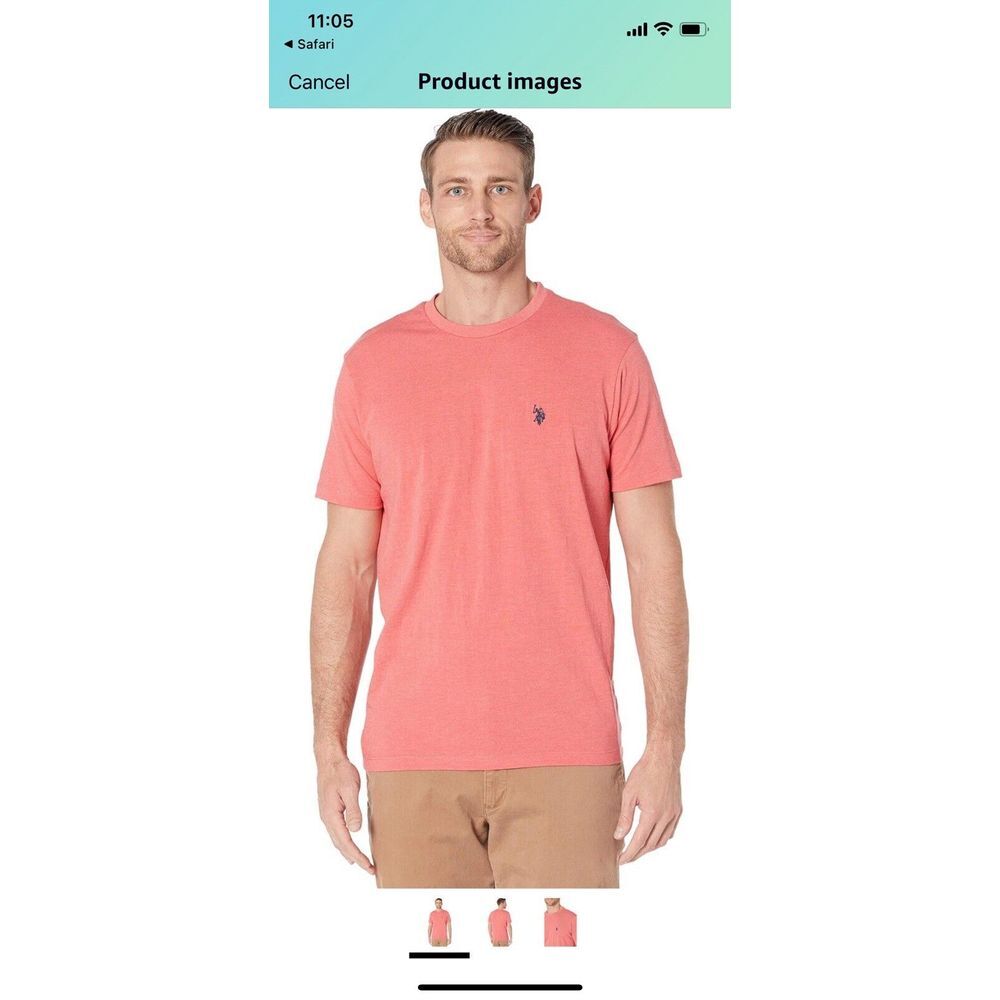 U.S. Polo Assn. mens salmon t-shirt size Large with navy‎ blue logo